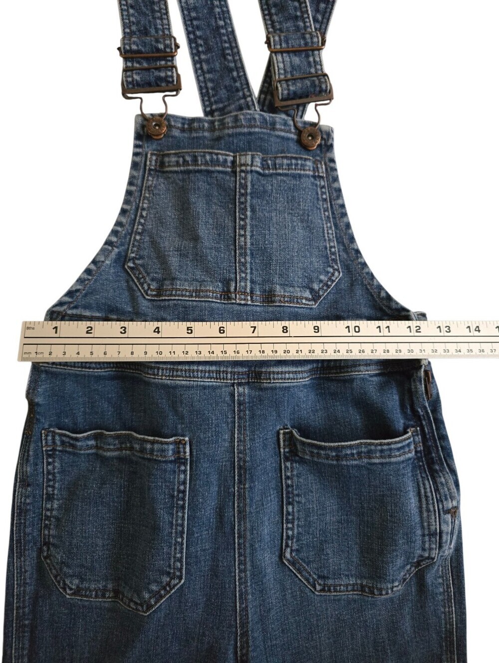 Free People Blue Denim Jean Overalls Size 26 - Picture 3 of 6